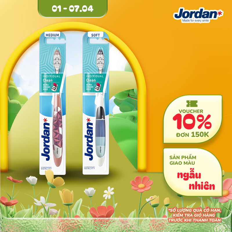 Jordan Combo 2 Bàn chải đánh răng Individual Clean lông siêu mềm bảo vệ nướu nhạy cảm