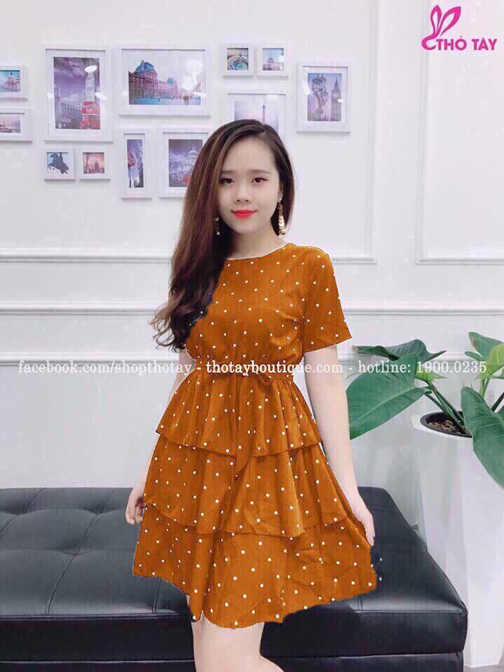 [HCM]Đầm chấm bi cột nơ  -HT