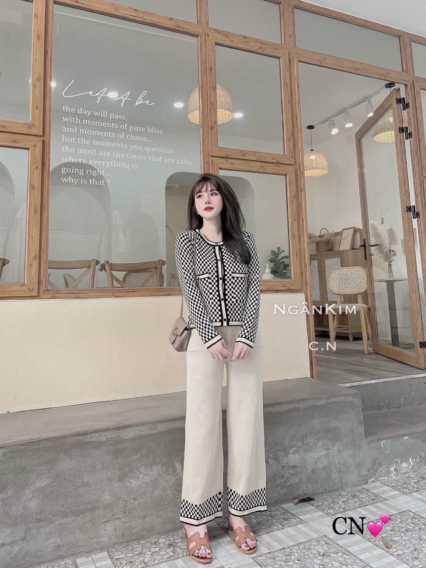 Set bộ len kẻ ô quần ống sớ QCL1