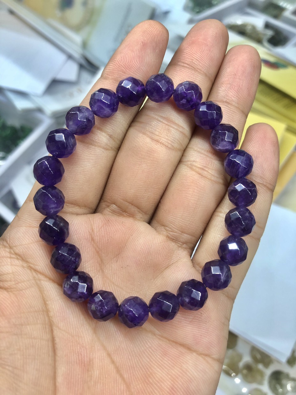 Vòng đeo tay, lắc tay phong thủy đá thạch anh tím xuyến lục giác