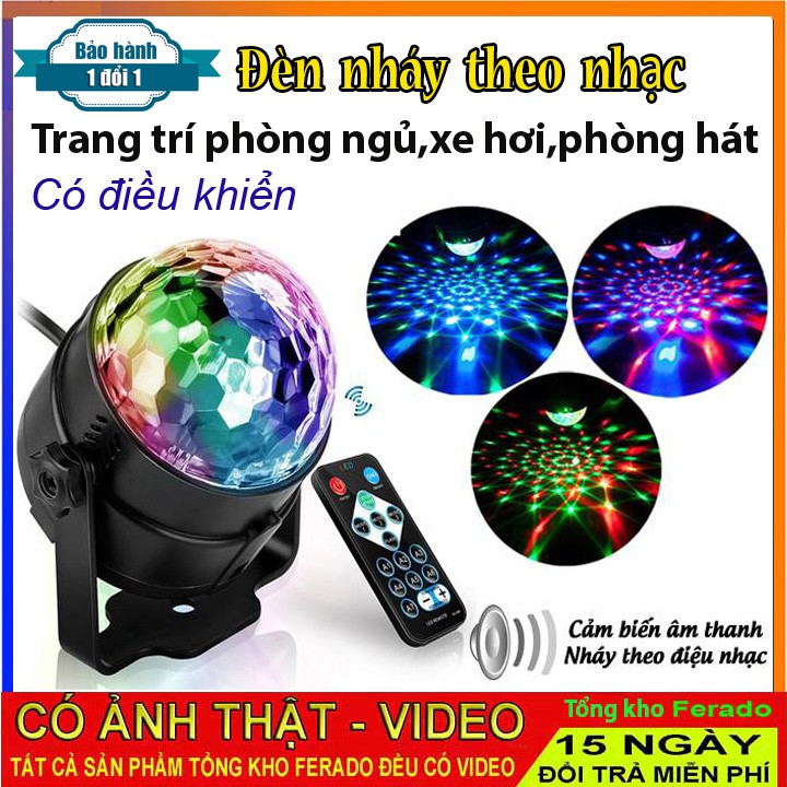 Đèn sân khấu quả cầu xoay 7 màu nháy theo nhạc có điều khiển-đèn xoay 7 màu trang trí tết 2024