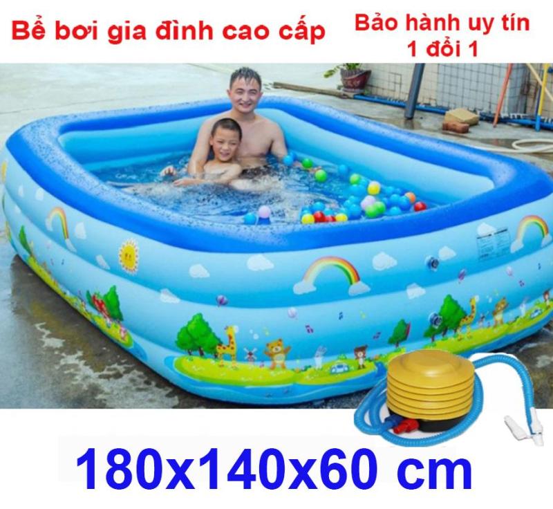 Bể bơi phao tphcm - Boi ban be Bể bơi phao 3 tầng  cỡ lớn cho bé và gia đình : 180 x 140 x 60 cm. loại dày dặn có tặng kèm( bơm hơi + miếng vá )