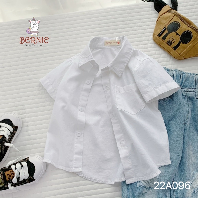 ÁO SƠ MI TRẮNG CỘC TAY UNISEX CHO BÉ