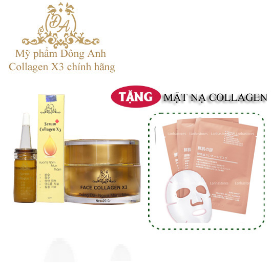 Combo mỹ phẩm Đông Anh chính hãng kem face collagen X3 Đông Anh + Serum nám dành cho da mẫn cảm + Quà tặng mạ nạ dưỡng da
