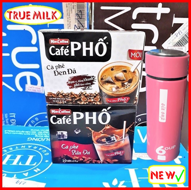 [Tặng Bình] Café Sữa Đá Phố 10gói x 24g & Café Đen Đá Phố 10 gói x 16g - Ca Phê Phố - cafe sữa đá - MacCoffee - Cafe Phố - maccoffee - cafe pho - ca phe pho - ca phe hoa tan - hop ca phe pho - trueme truemilk truemenews lazadatrueme pho10