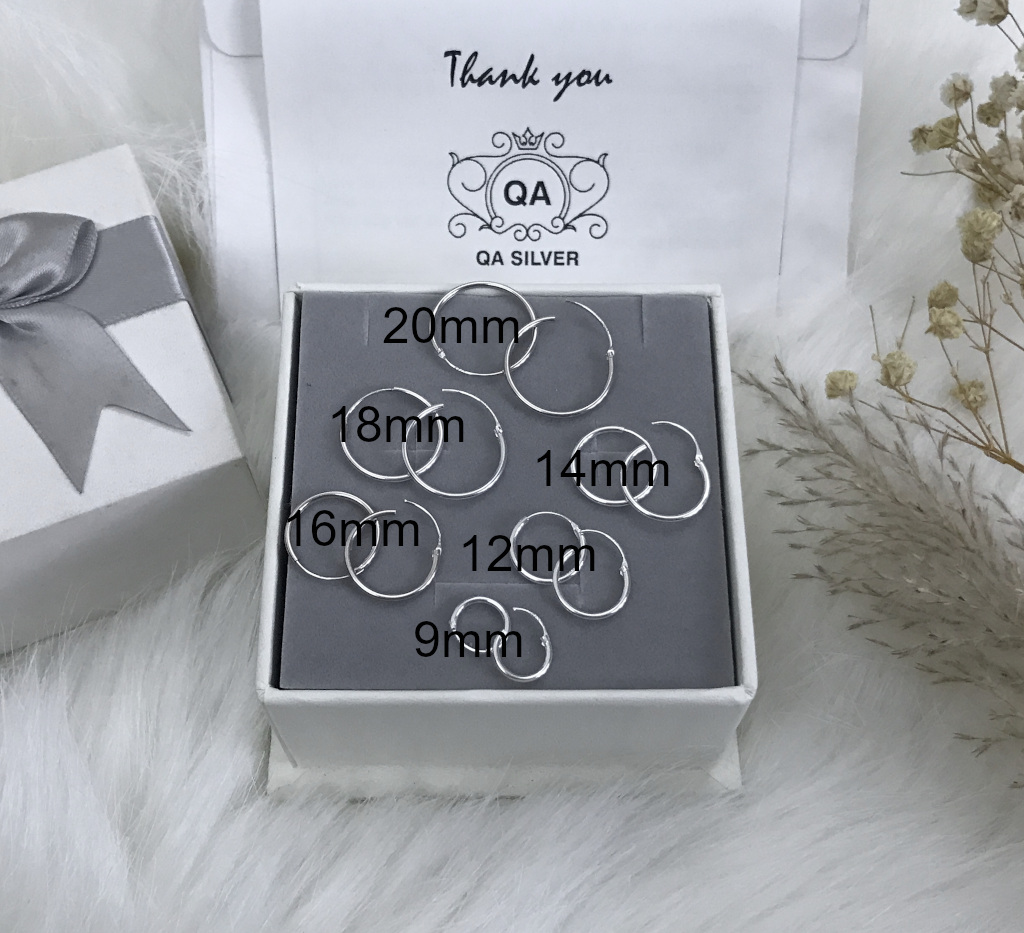 Khuyên tai bạc 925 tròn bông tai nam nữ khoen vòng trơn có chốt lẫy S925 BASIC QA SILVER Earrings EA170401