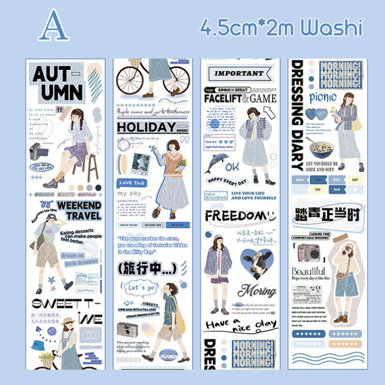 Băng Dính Washi 2M 4 Phong cách Phong cách Hàn Quốc Cơ bản INS Lãng mạn Nhân vật Trang trí sổ tay Trang trí Ảnh ghép Nhật ký