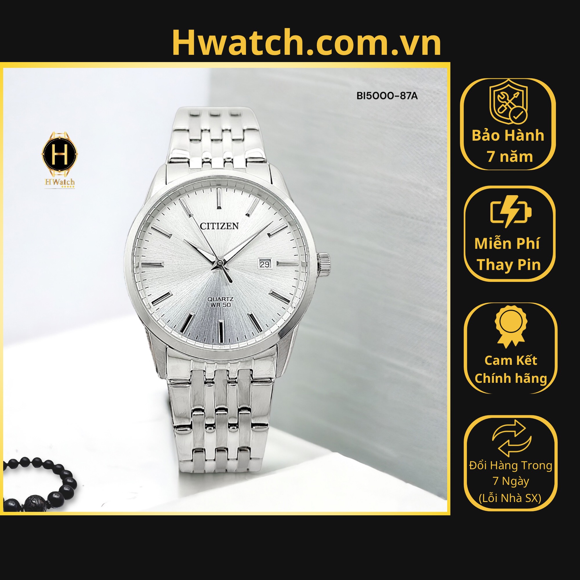 Đồng hồ nam citizen pin bi5000-87a dây thép vỏ trắng mặt trắng