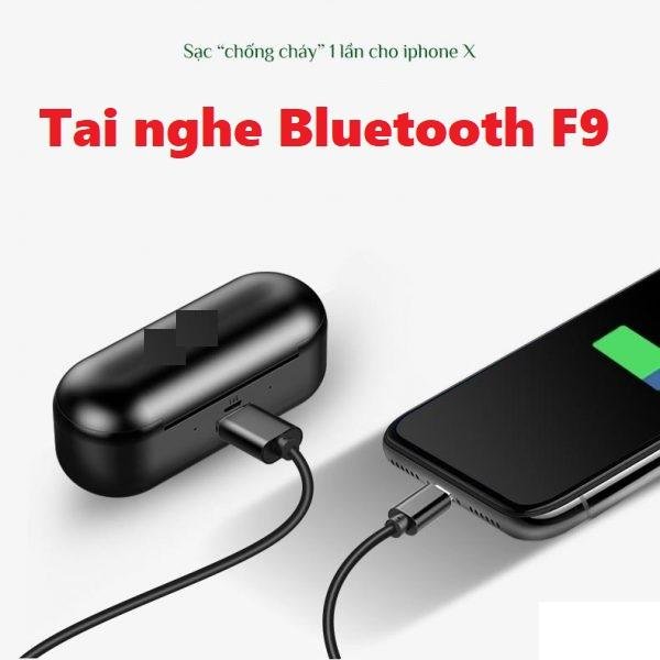 Tai nghe bluetooth kiêm sạc dự phòng TWS F9 bản Quốc tế True Wireless không dây nút cảm ứng kháng nước thể theo stereo