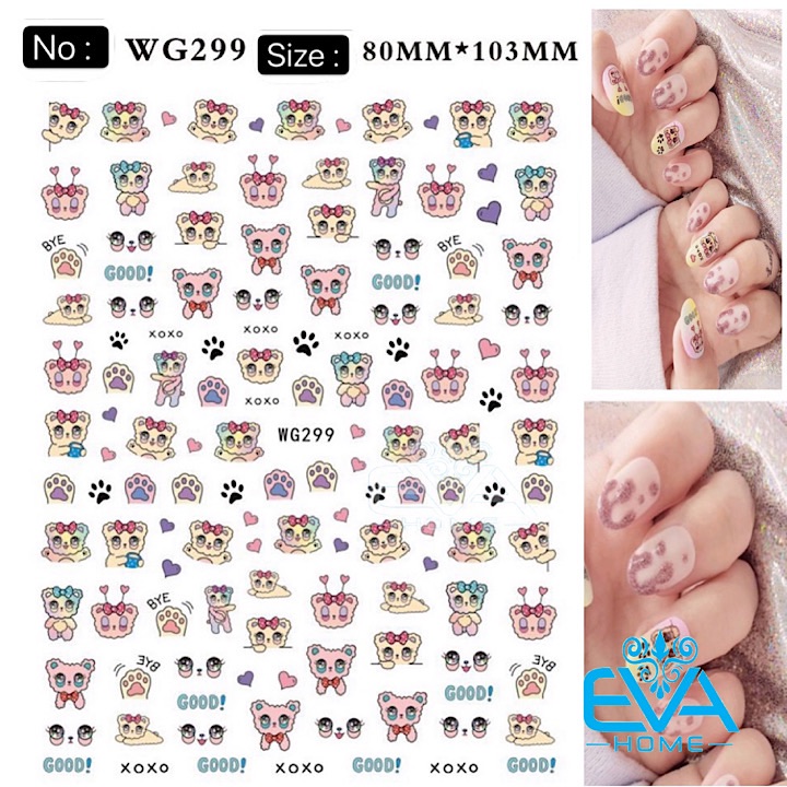 [HCM]Miếng Dán Móng Tay 3D Nail Sticker Tráng Trí Hoạ Tiết Hoạt Hình Mèo Xoxo Cats Pets Cute WG299