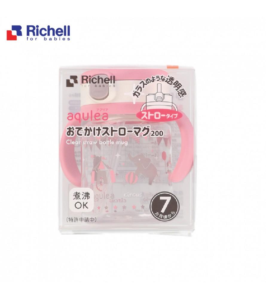 Cốc ống hút tay cầm hồng Richell