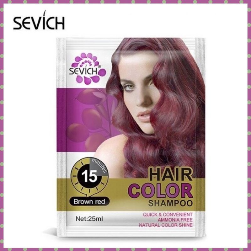 Dầu Gội Nhuộm Tóc Sevich 25ml/Gói Màu Nâu Đỏ (BrownRed) Thời Trang