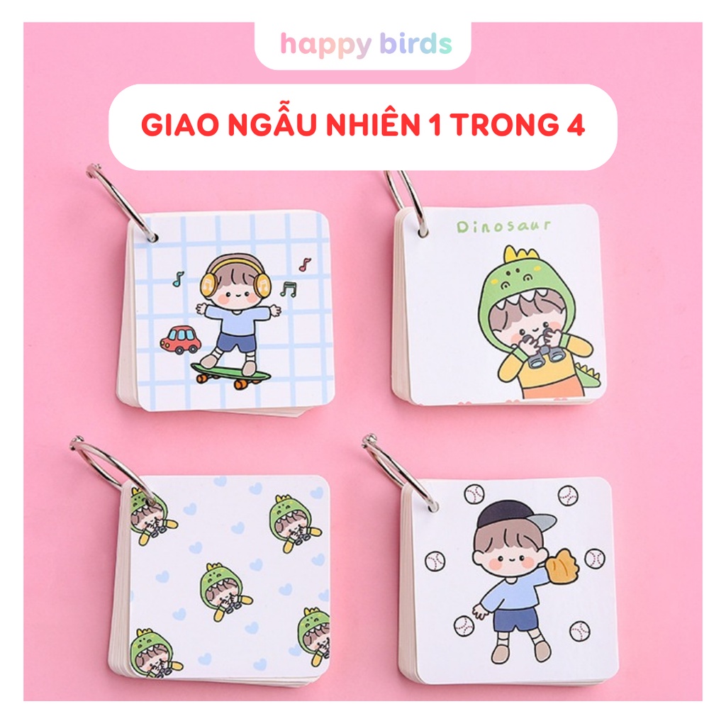 Flashcard học từ vựng dễ thương trắng 80 tờ 7x7cm flashcards ghi chú note vuông thẻ học từ vựng tiếng anh HappyBirds