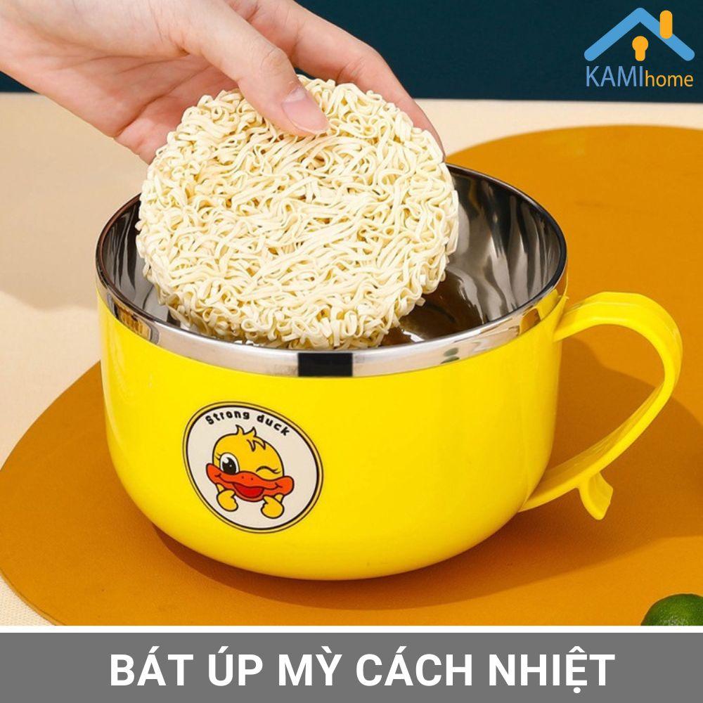 Tô úp mỳ chống nóng bát ăn có nắp và tay cầm kiểu Nhật Lớp trong inox Lớp ngoài nhựa cách nhiệt mã 20054