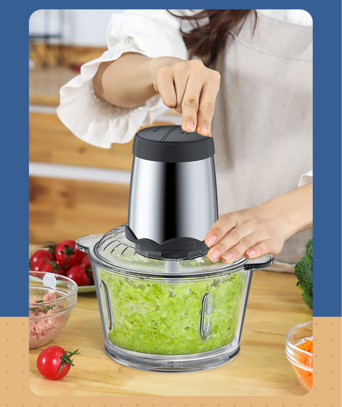 Máy xay thịt kiểu dáng Hàn Quốc hiện đại mới, máy xay nguyên liệu đa chức năng hoàn toàn tự động, máy xay toit chất liệu thép không gỉ,máy xay trộn…