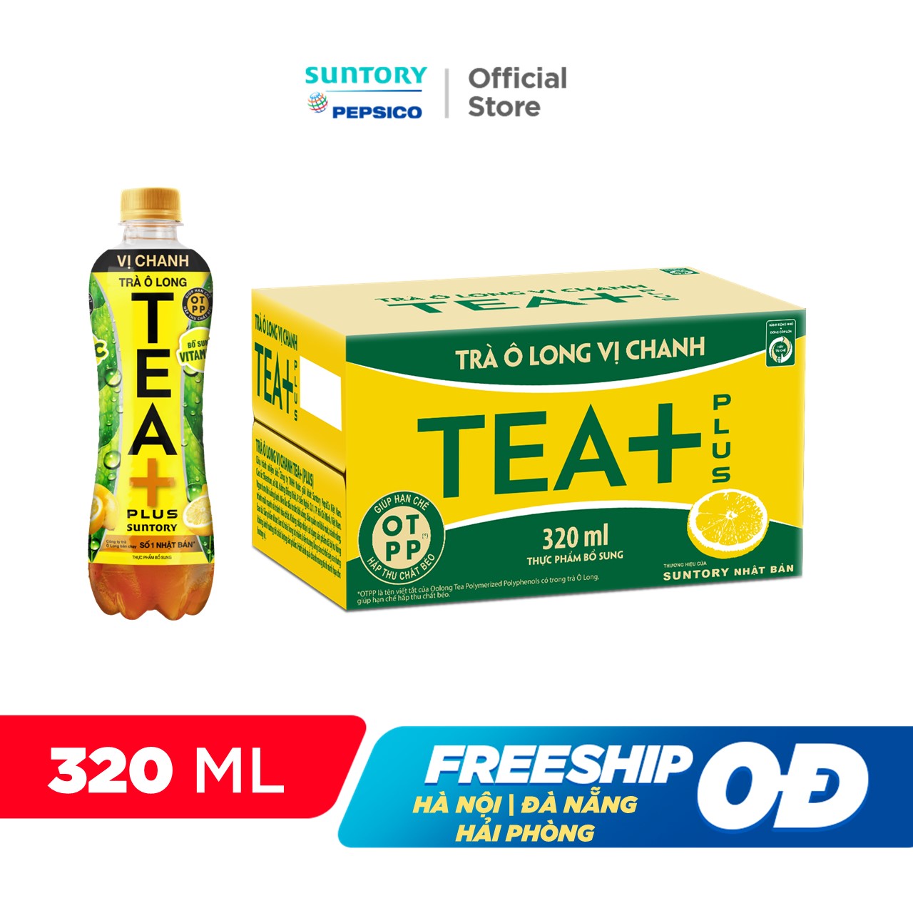 [SALE TẾT] Thùng 24 Chai Trà Ô long Tea+ Vị Chanh (320ml/chai)