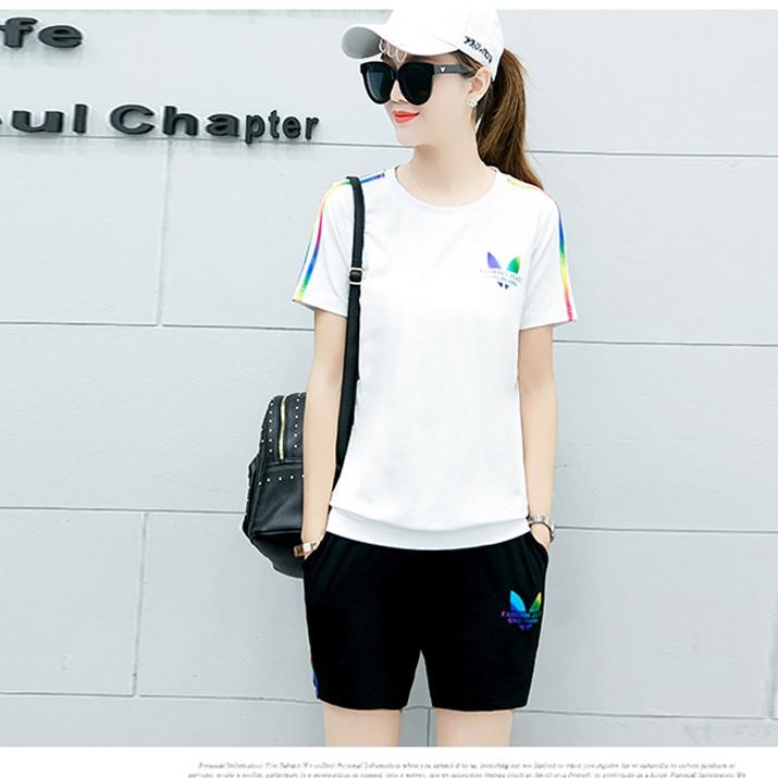 [HCM]BỘ ĐỒ ADIDAS NGẮN NỮ LOGO SỌC PHẢN QUANG