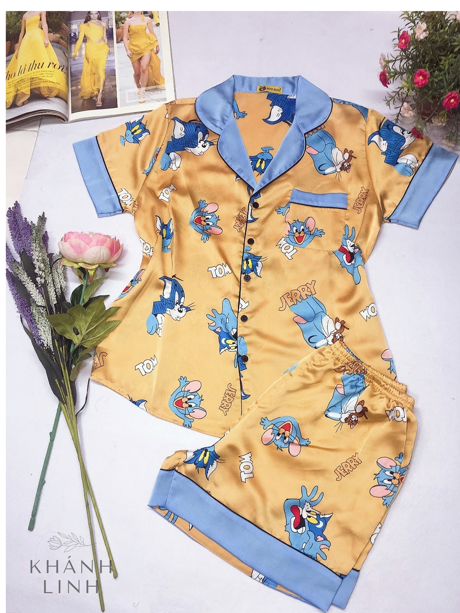Bô đồ pizama nữ đùi lụa hình dễ thương