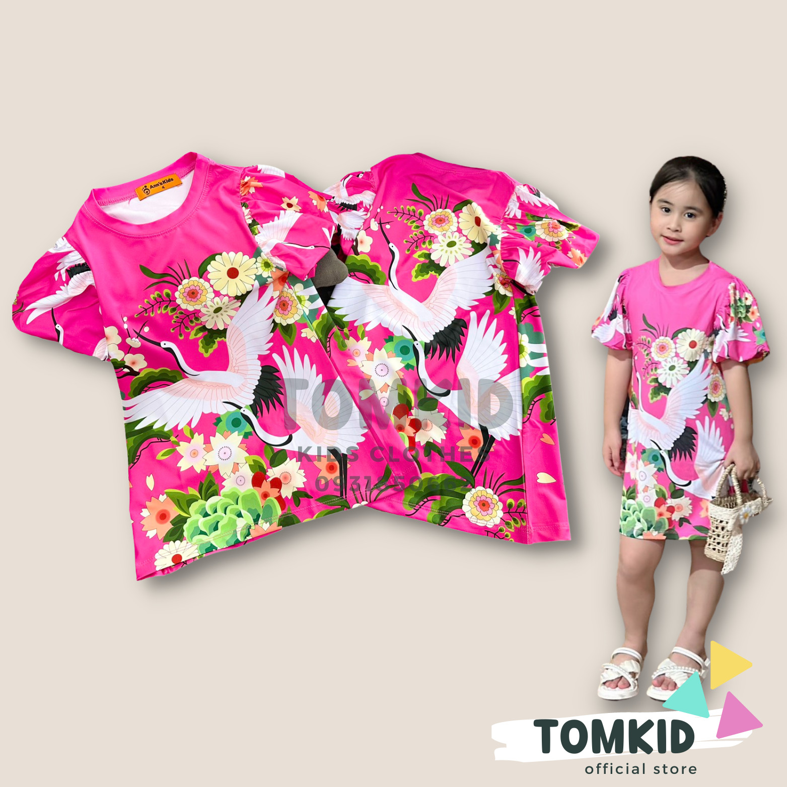 Đồ bộ bé gái váy đầm tết thun lạnh 3d loại 1, tay phồng cho bé gái 10-42kg tomkids