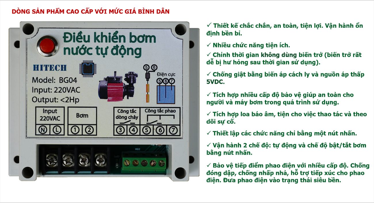 BỘ ĐIỀU KHIỂN BƠM NƯỚC TỰ ĐỘNG(BG04)_RỜ LE AN TOÀN PHAO ĐIỆN