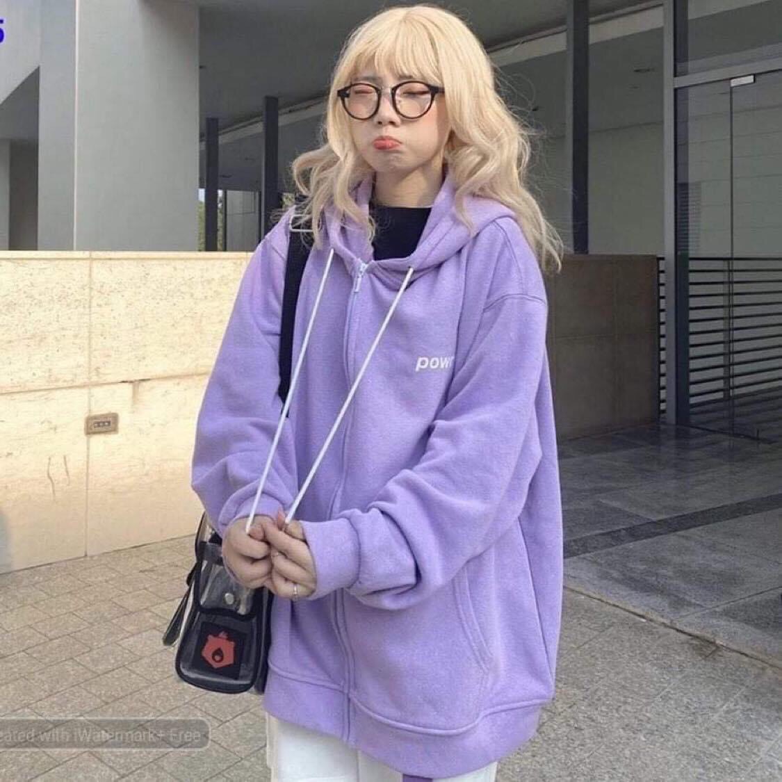 [HCM][FREESHIP TOÀN QUỐC] Áo khoác hoodie nữ form rộng có dây kéo phong cách hàn quốc Powr