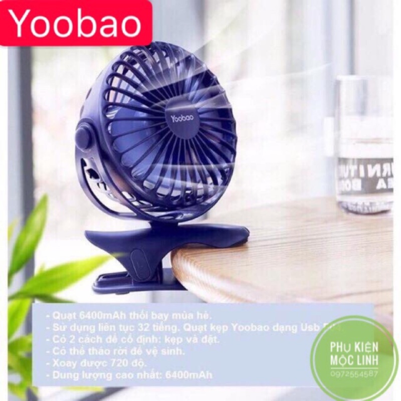 [ Dùng liên tục 32 tiếng ] quạt sạc tích điện yoobao kẹp xoay 360 độ F04 6400mah