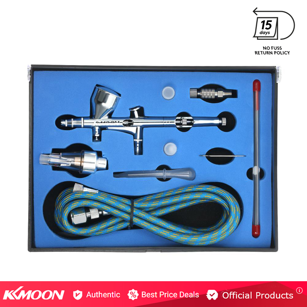 KKmoon Professional Dual Action Gravity Feed Airbrush Kit with 1.8m Hose 0.2mm/0.3mm/0.5mm Needle 9cc Cup Air Brush for Art Body Painting Manicure Temporary Makeup Photo Retouching