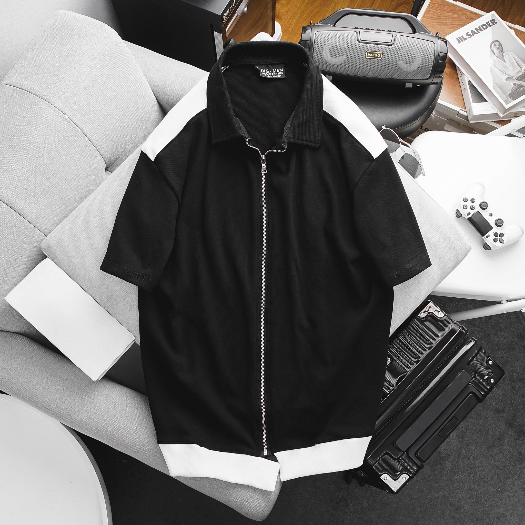 Áo thun polo phối tay dây kéo bigsize nam cỡ đại 140kg bigmen