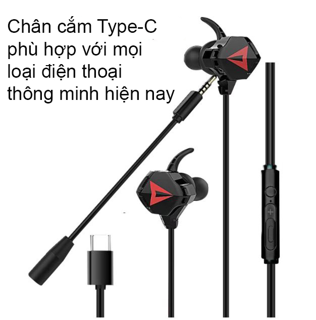 Tai nghe nhét tai Gaming có dây có mic G901 chơi pubg, game mobile + tặng kèm cáp chuyển đổi để dùng cho máy tính, laptop