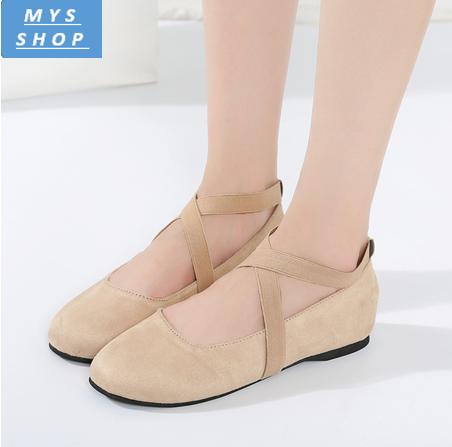Giày búp bê bệt nhung chéo cổ chân BB-0158