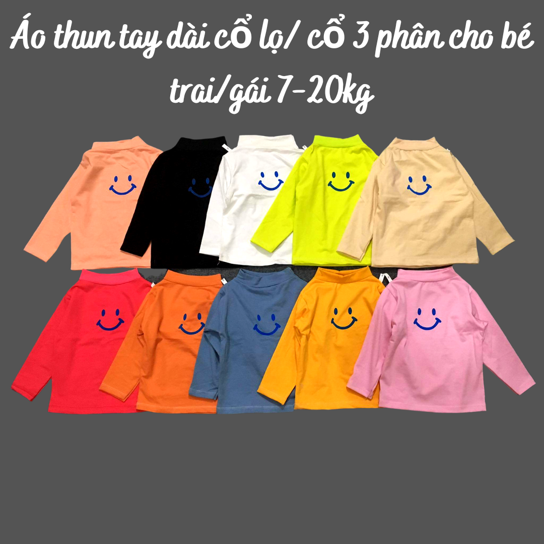 Áo dài tay cổ lọ/3 phân họa tiết mặt cười đáng yêu cho bé trai/gái 7-20kg