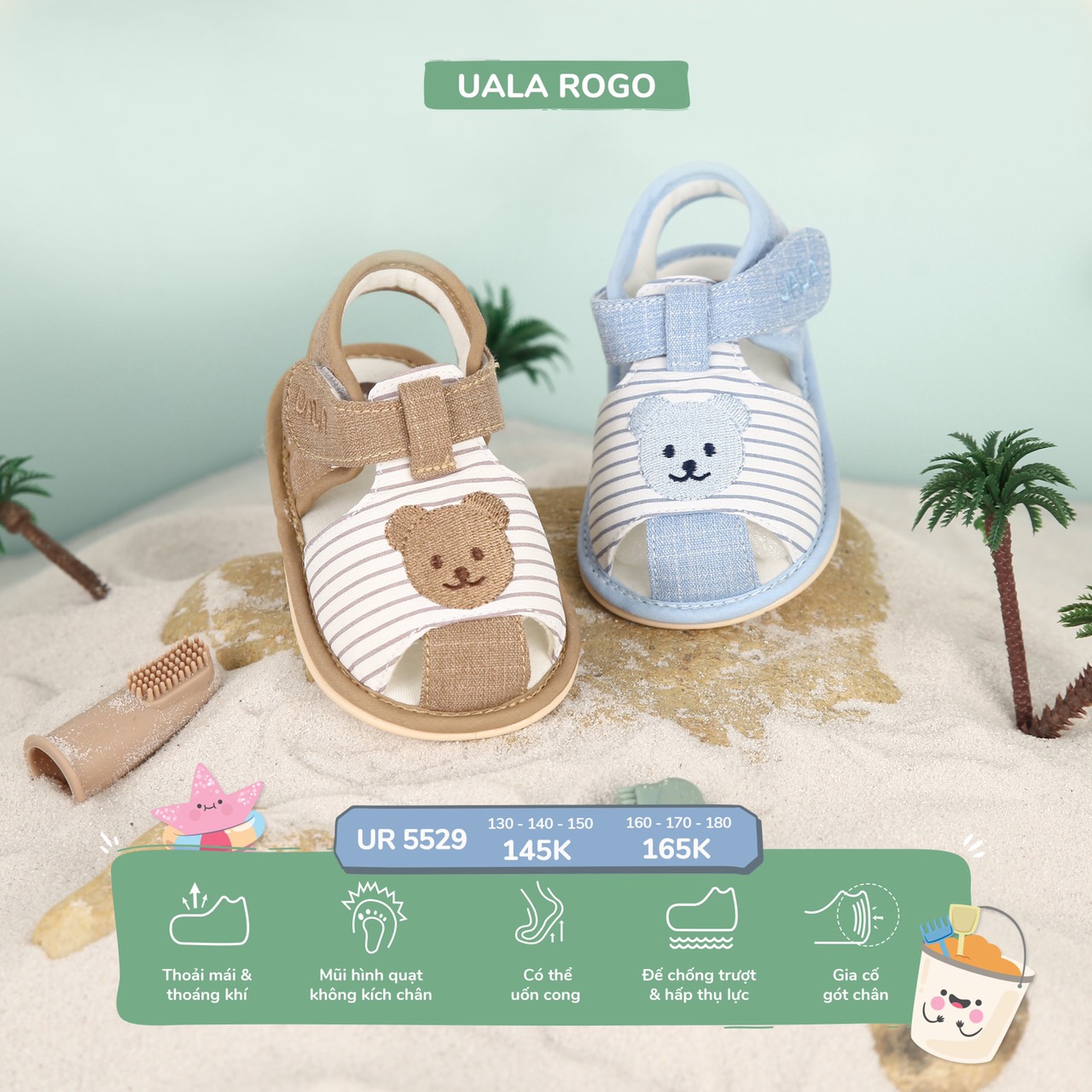 UALA ROGO - Giày tập đi bé gái bé trai gấu nhỏ chuẩn y khoa đế cao su ...