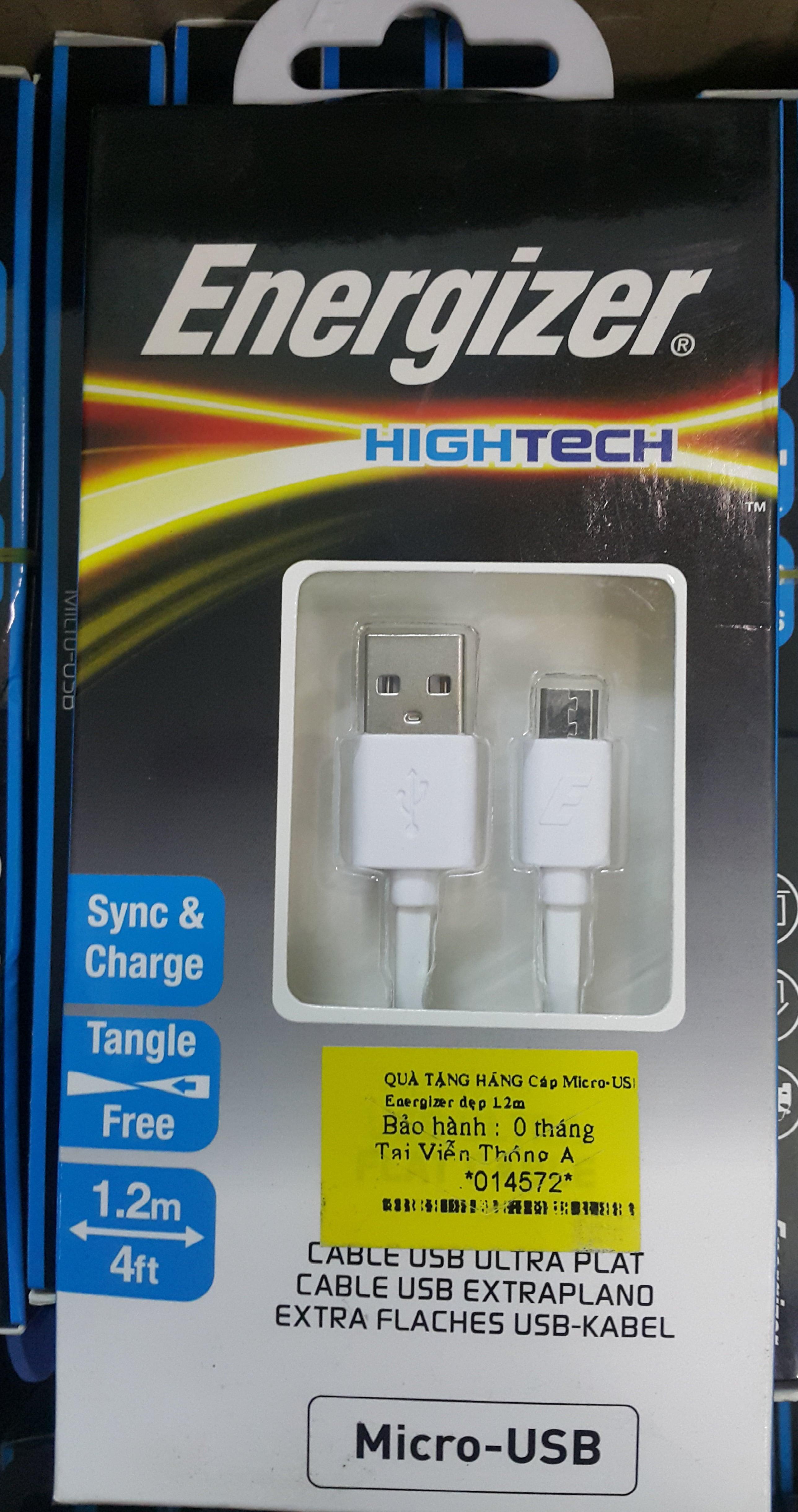 [HCM]Cáp Micro USB Energizer - Dài 1.2m - của hãng