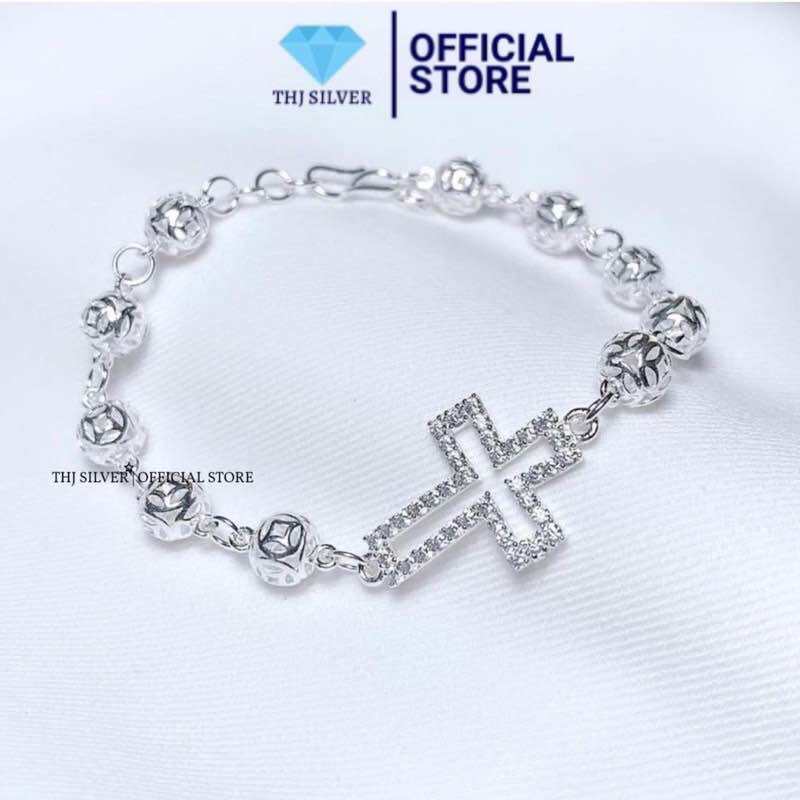 Lắc tay thánh giá kim tiền , lắc tay mân côi công giáo bạc ta - THJ SILVER