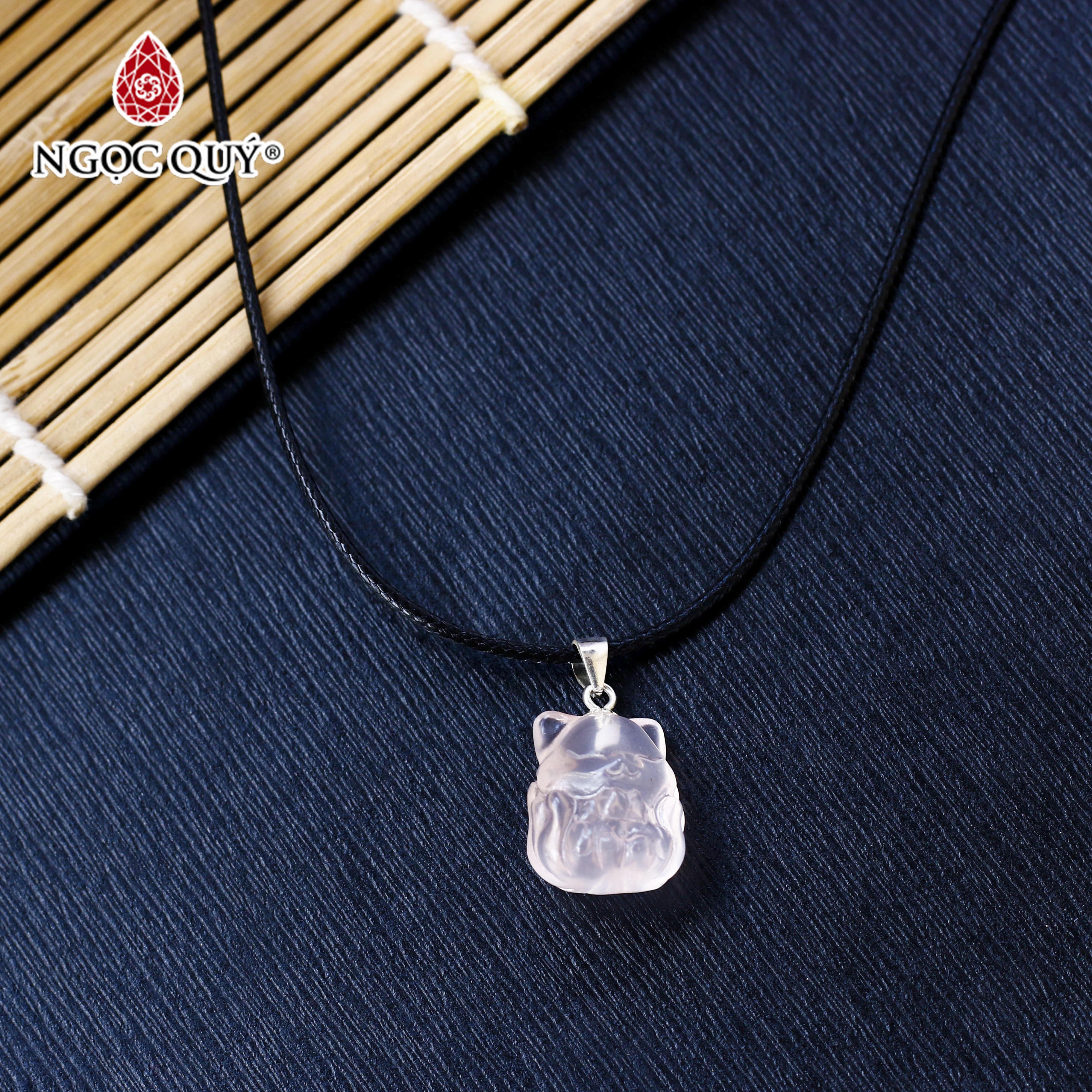 Mặt dây chuyền hồ ly 9 đuôi pha lê hồng cao cấp - Ngọc Quý Gemstones
