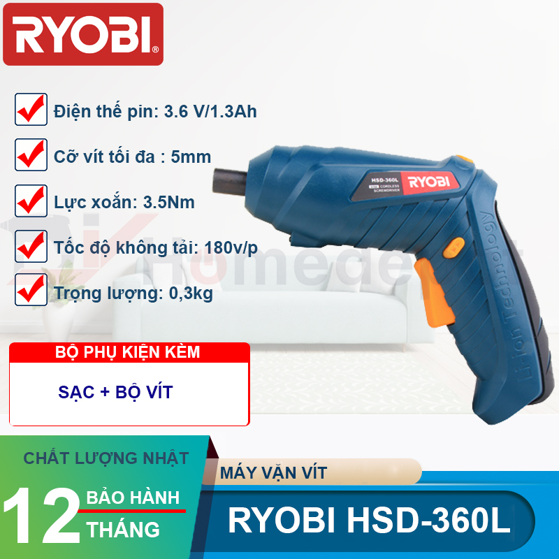 Máy vặn vít cầm tay 3.6V (dùng pin) Ryobi HSD-360L