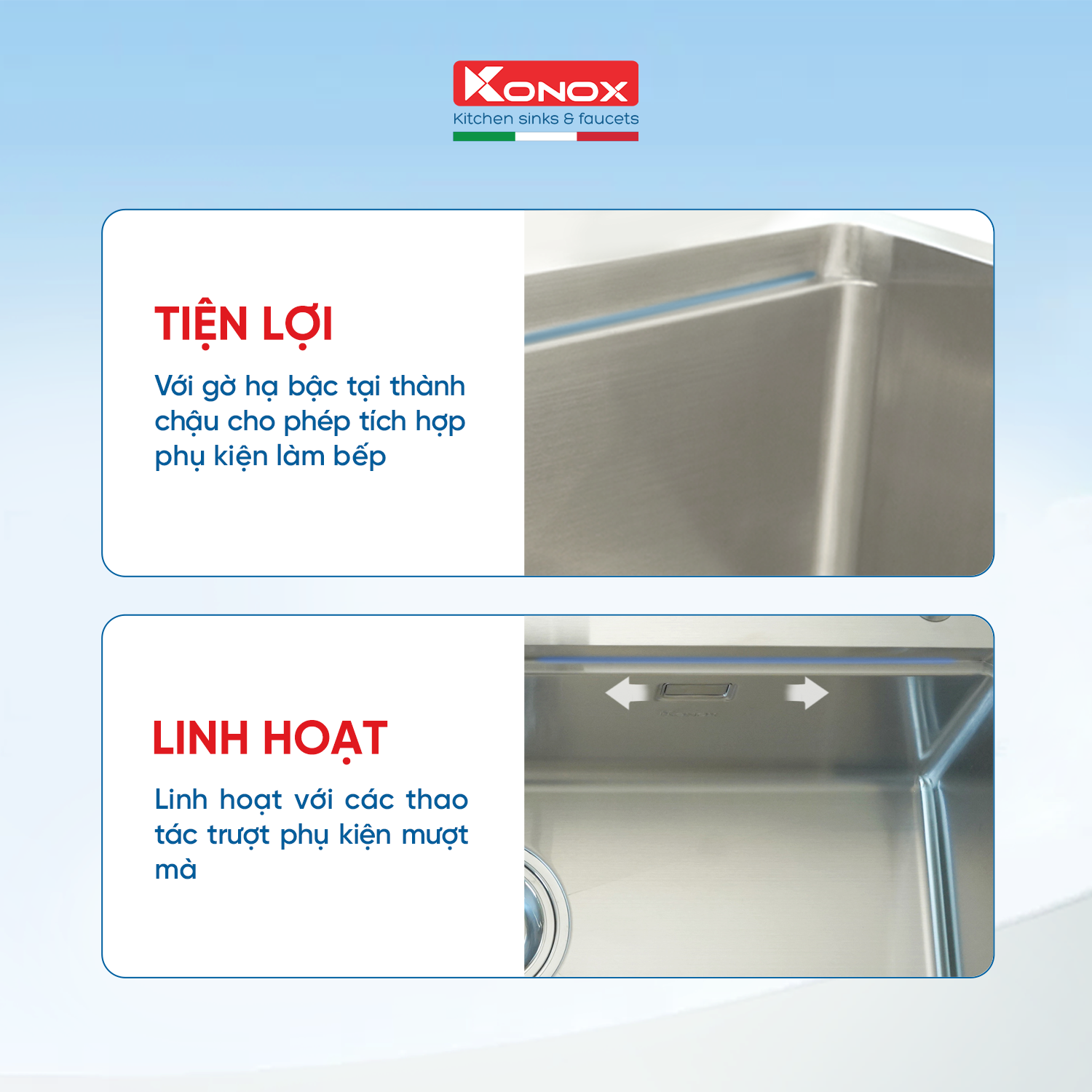 Chậu rửa bát inox 2 hố lắp âm Konox KN8745DUB