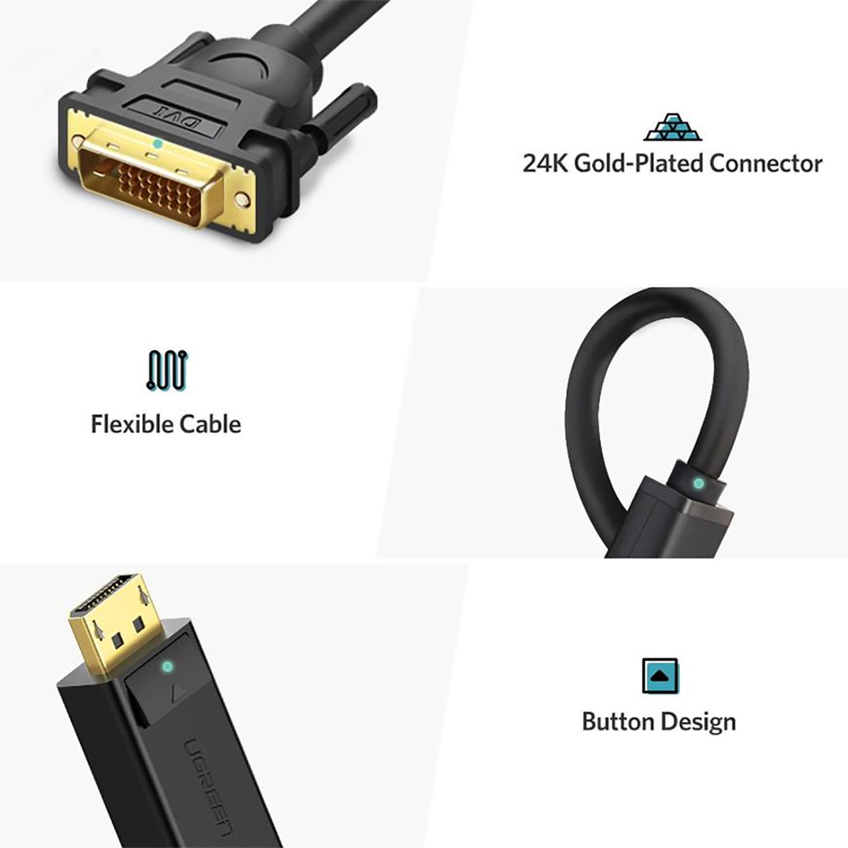 [HCM]Cáp DisplayPort ra DVI-D (24+1) full-HD 1080p Cao Cấp UGREEN DP103