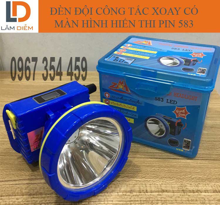 Đèn đội đầu siêu sáng pin siêu bền có màn hình lcd 583