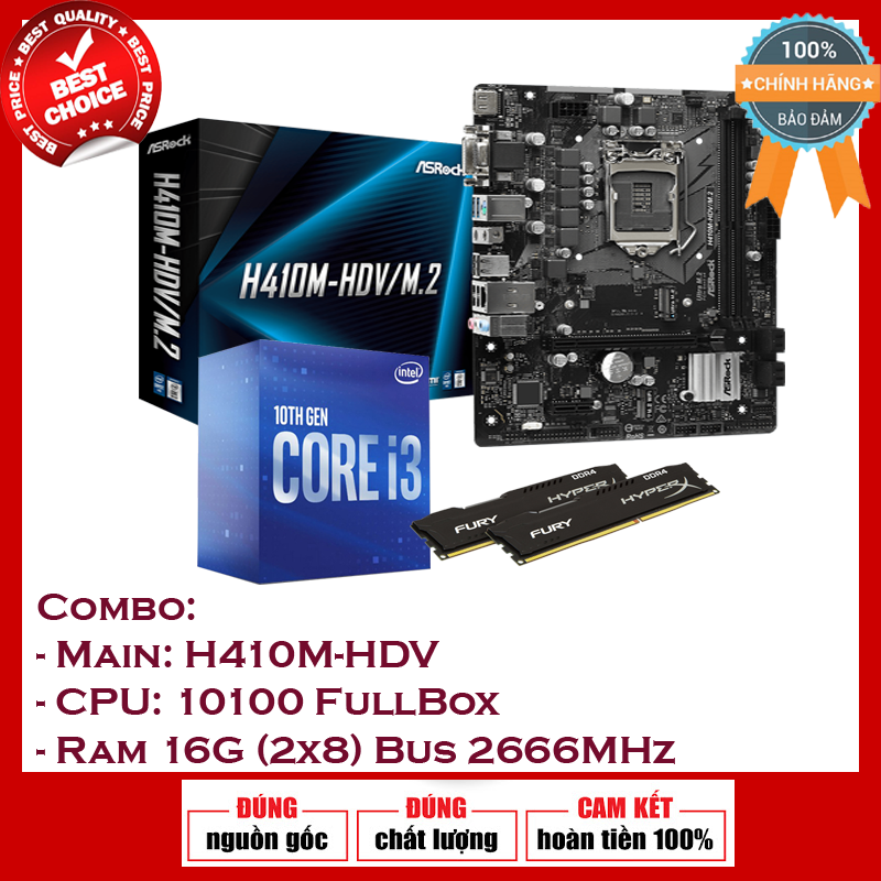 Bảng giá Combo sản phẩm: Main Asrock H410M-HDV / CPU Intel I3 10100 / Ram 8G Bus 2666MHz Phong Vũ