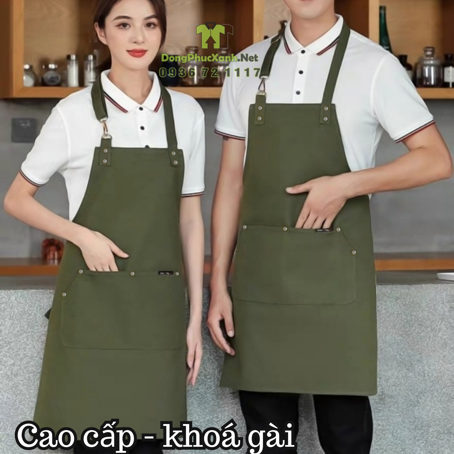 Tạp Dề Trơn Màu Xanh Cho Phục Vụ