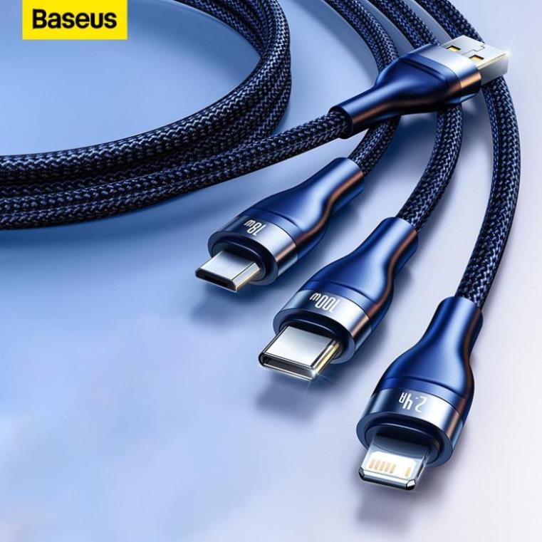 Dây Cáp Sạc Baseus 3 Trong 1 USB C Cho iPhone 3.5A Samsung Xiaomi