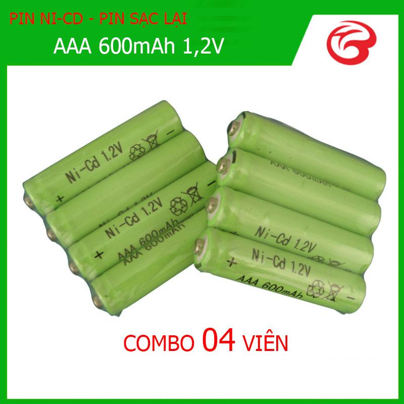 Combo 04 viên Pin sạc lại, pin Ni-cd AAA 1,2V - 600mAh