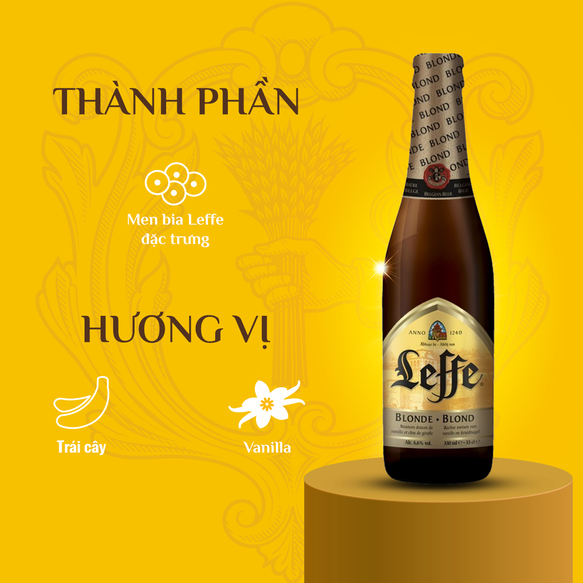 Lốc 6 Chai Bia Ale Leffe Blonde (Leffe Vàng) (330ml/ chai)