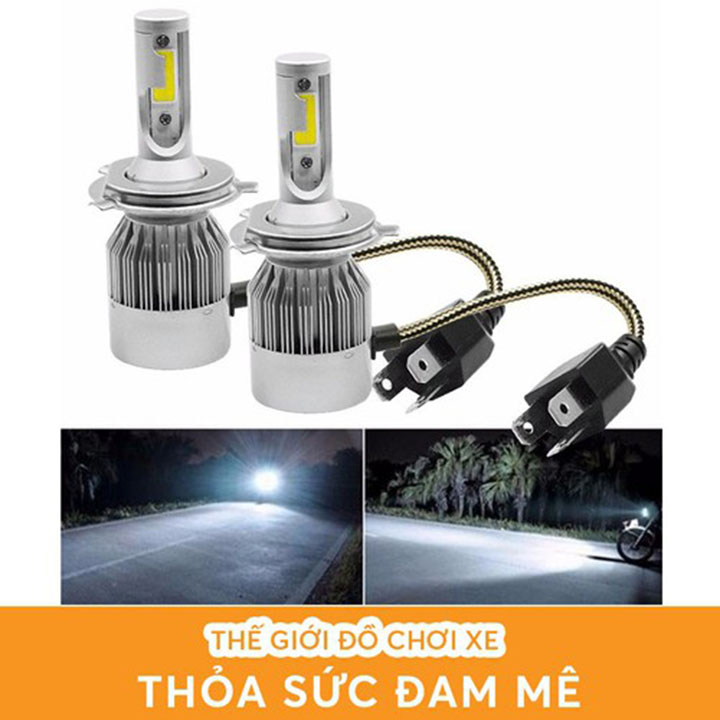 (Giá 1 chiếc) ĐÈN PHA C6 2 TIM CHÂN H4 SIÊU SÁNG