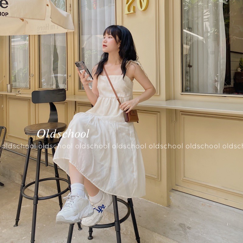 (Oldschoolcloth)VÁY 2 DÂY VOAN TƠ ULZZANG (ảnh thật/video)