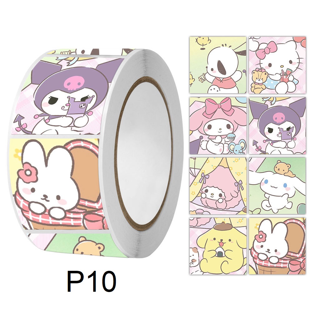 Cuộn 500 tem Sticker vuông Sanrio dễ thương - 2cm
