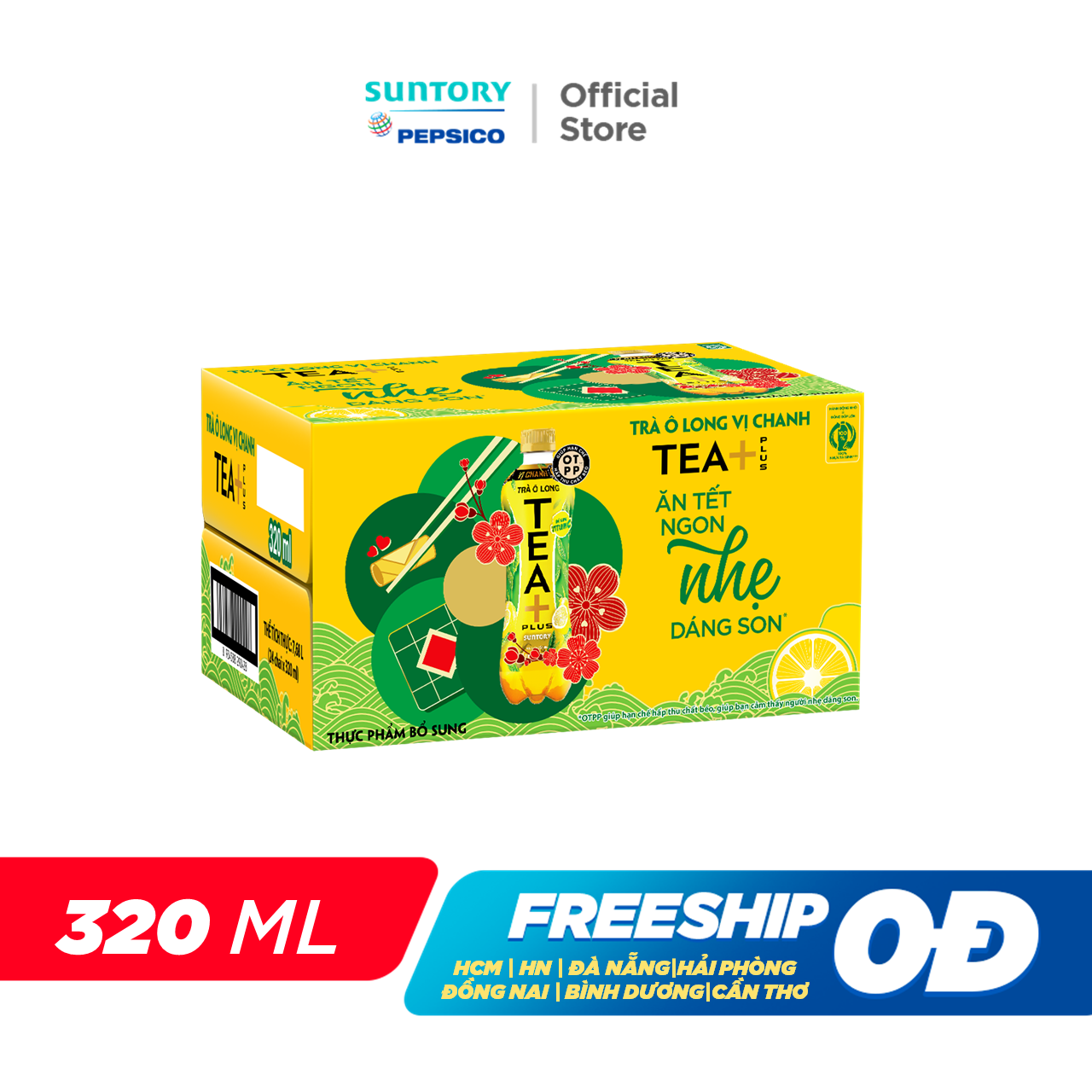 [SALE TẾT] Thùng 24 Chai Trà Ô long Tea+ Vị Chanh (320ml/chai)