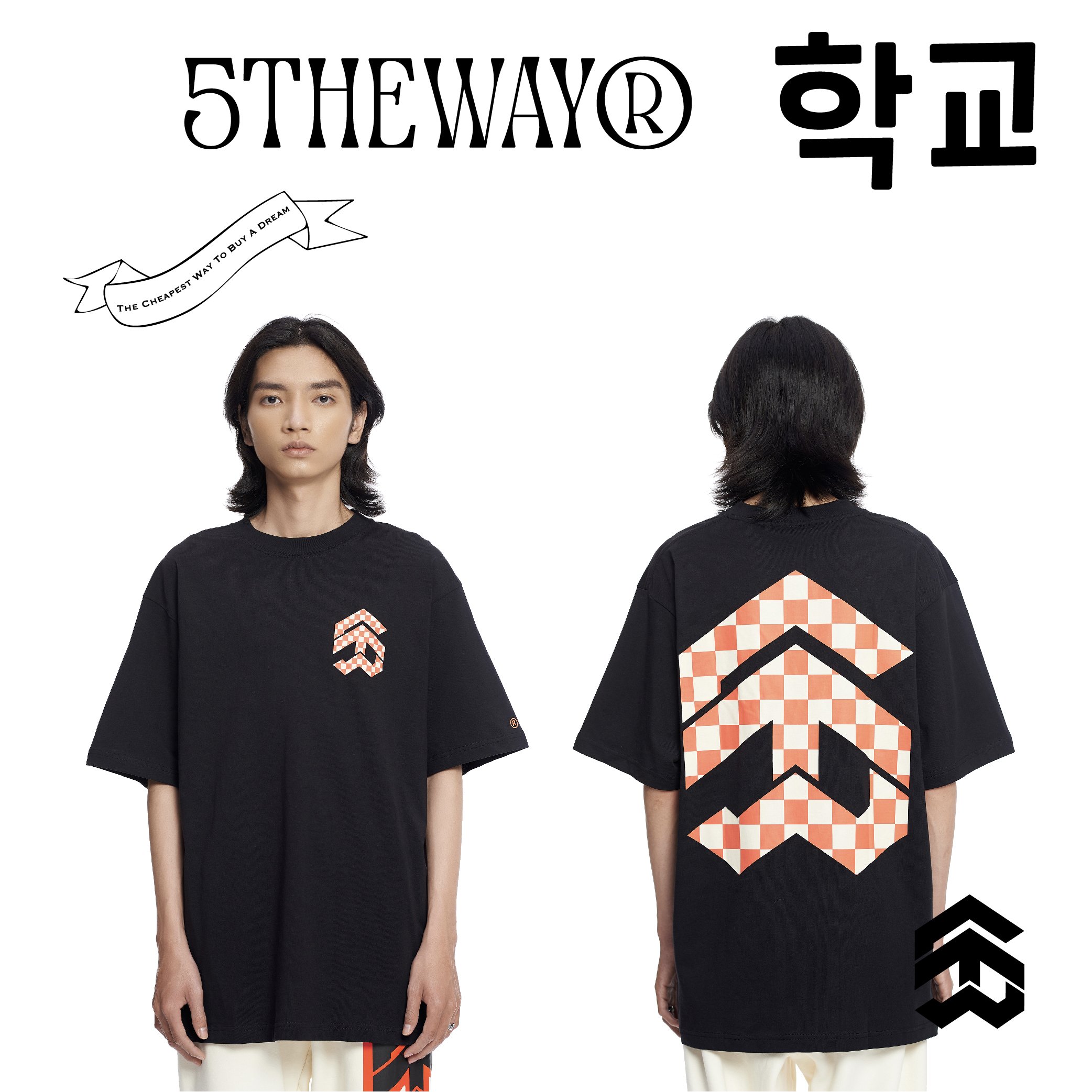 5THEWAY /checkerboard/ New Tee in BLACK aka Áo thun Caro Màu Đen