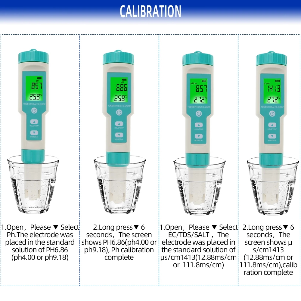 Máy đo ORP PH TDS EC kỹ thuật số 7 trong 1 Độ mặn SG Máy kiểm tra nhiệt độ Độ dẫn điện Bộ lọc nước Bút kiểm tra độ tinh khiết có đèn nền